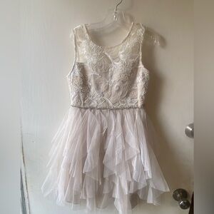 Rare Editions Cream/tan Babydoll Dress Sleeveless Scoop Neck